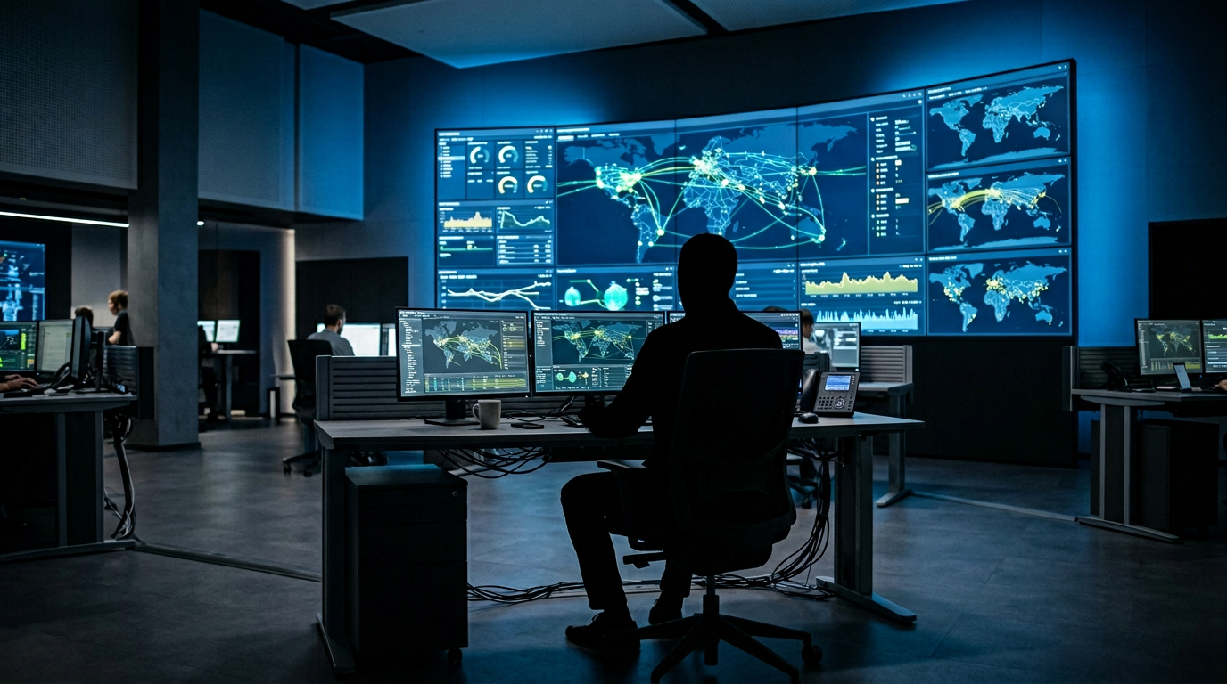 Server racks and network infrastructure in a data centre, representing hosting operations